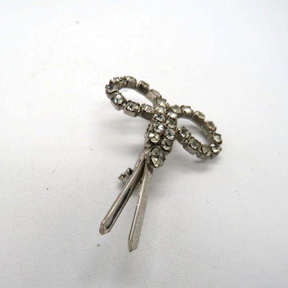 Vintage Scissor Brooch Silver Tone Clear Rhinestone Pin Mini Sewing - Picture 2 of 10